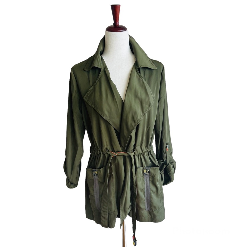 Anthropologie Green Utility Trench Coat with Belted Waist